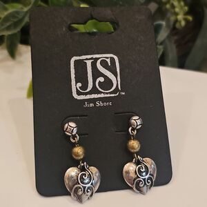 Jim Shore Heart Earrings in Silver and Gold NWT